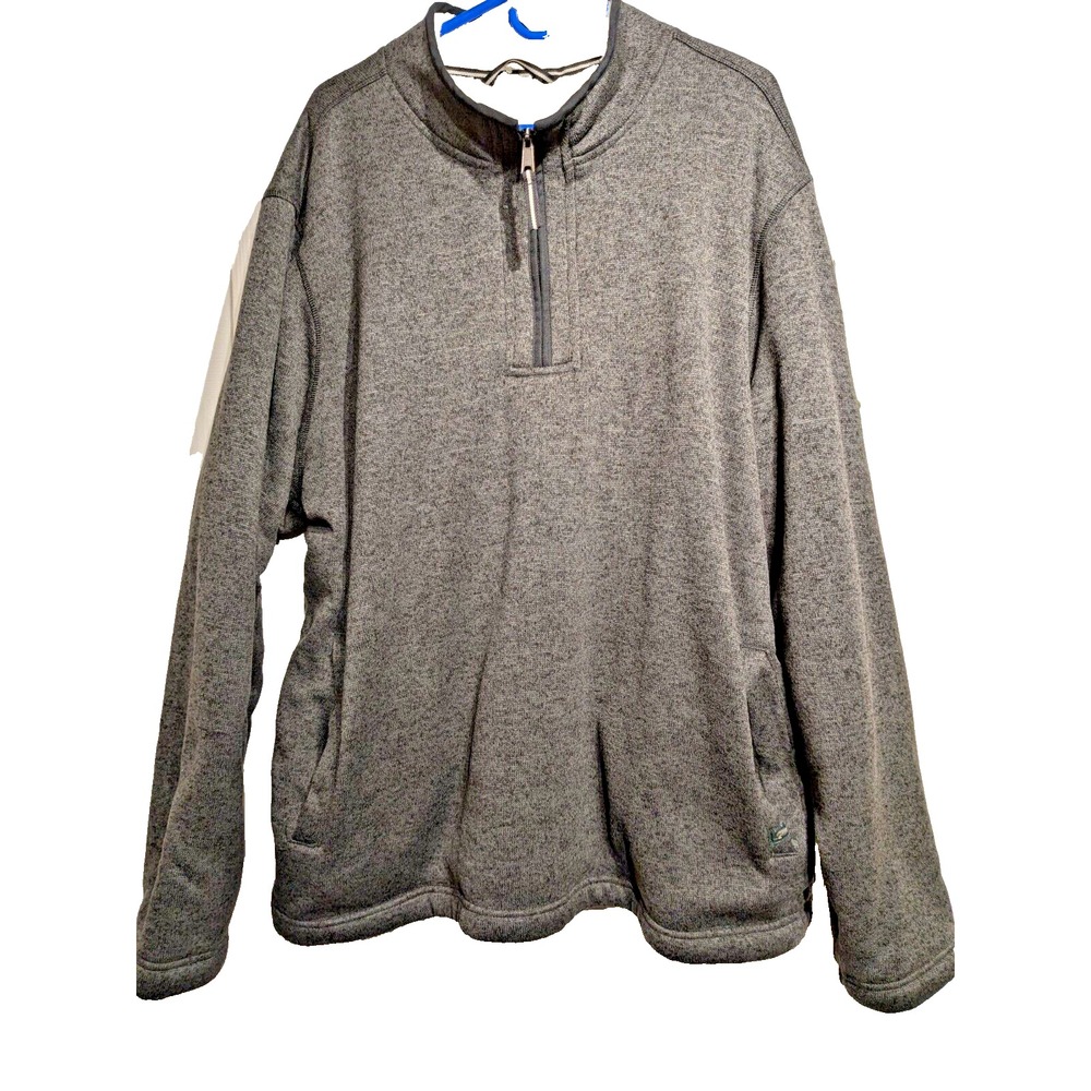 Orvis Sweater Mens 2XL Gray Sherpa Fleece Lined Heavy Pullover Warm Soft 1/4 Zip